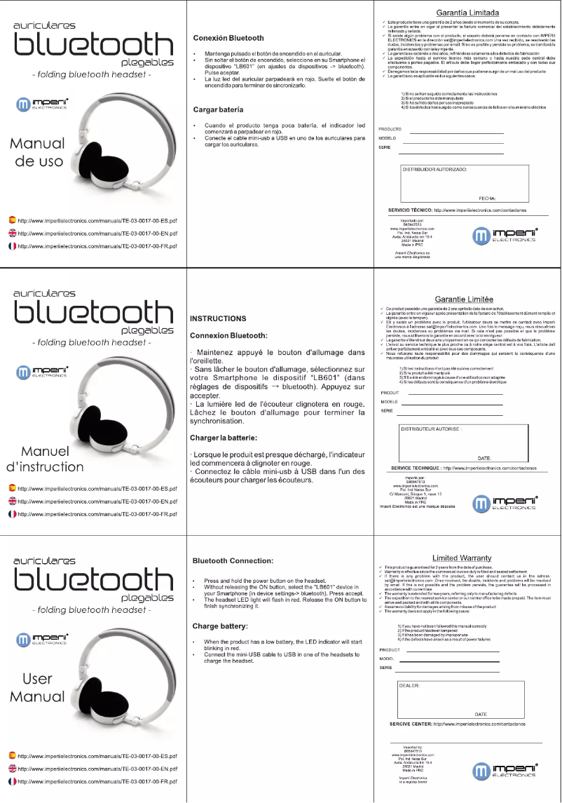 Page 1 de la notice Manuel utilisateur Imperii Electronics TE.03.0017.00