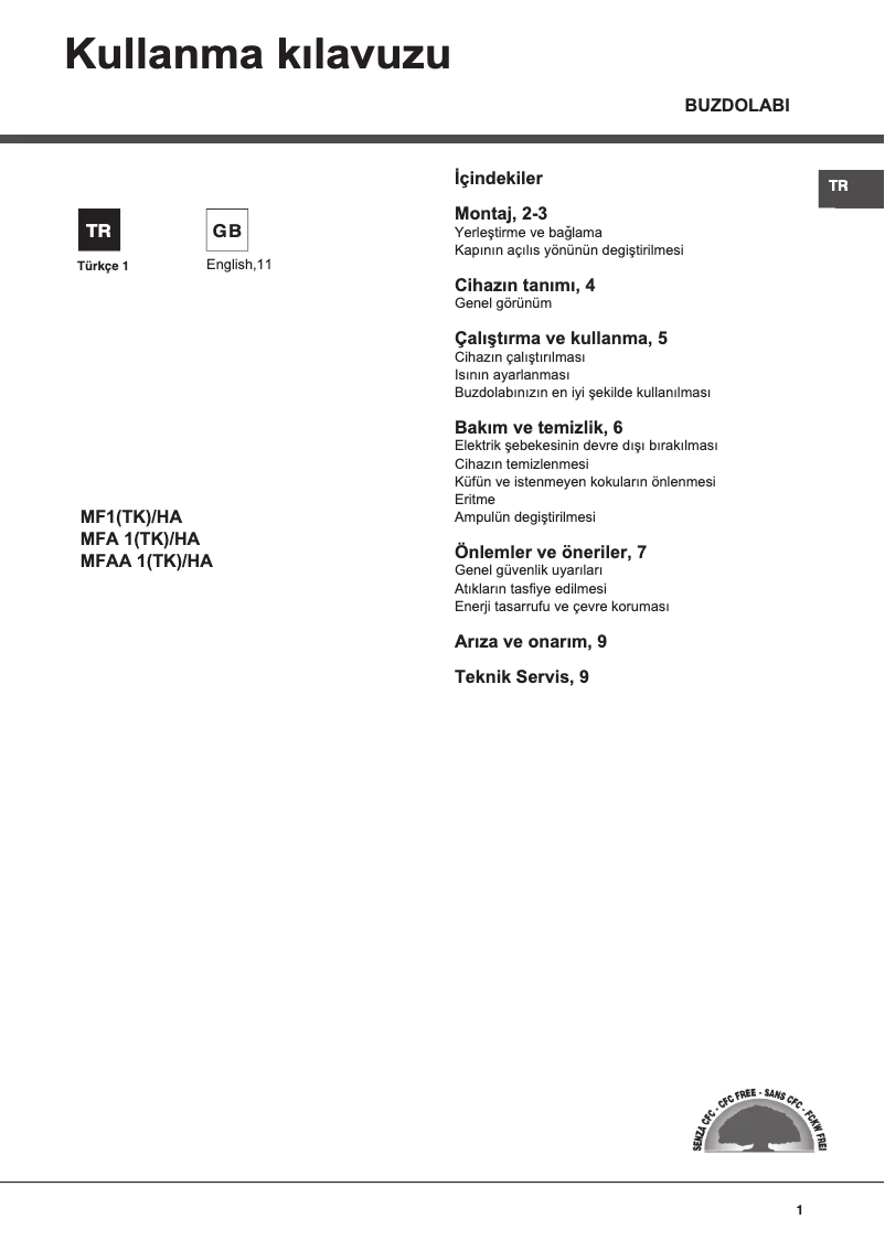 Page 1 de la notice Manuel utilisateur Hotpoint MFAA 1 (TK)