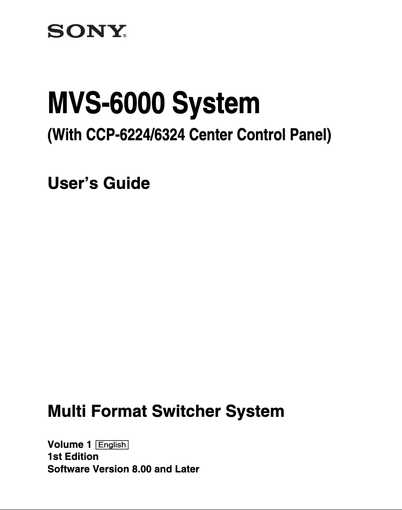 Page n°1 - Manuel utilisateur Sony MVS-6000