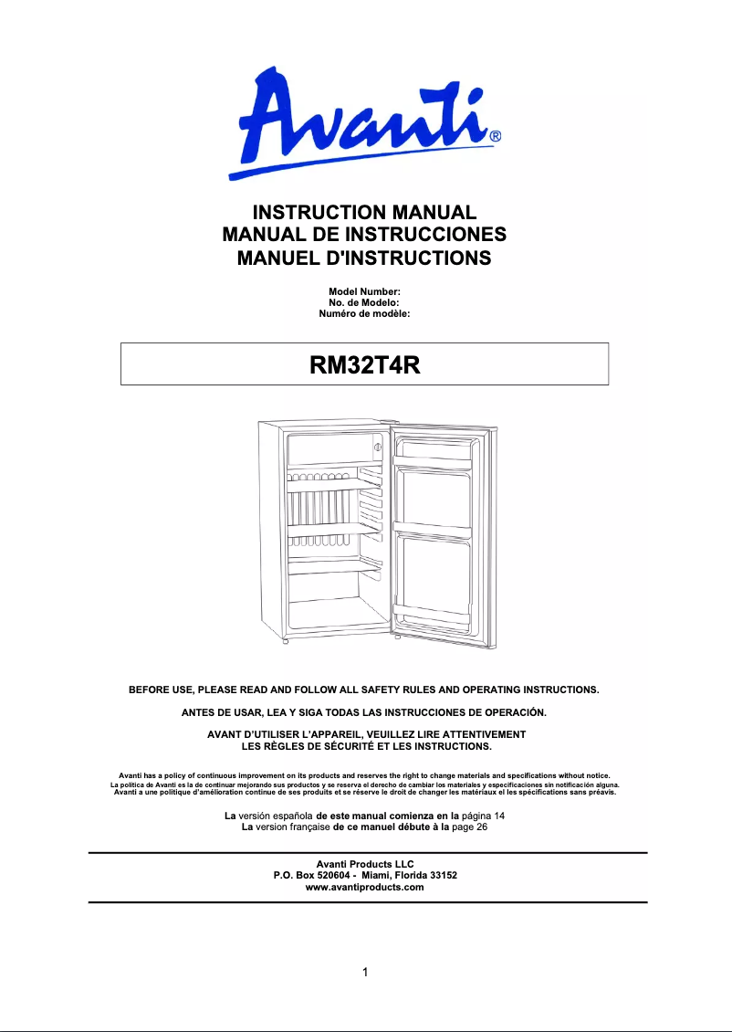 Page 1 de la notice Manuel utilisateur Avanti RM32T4R
