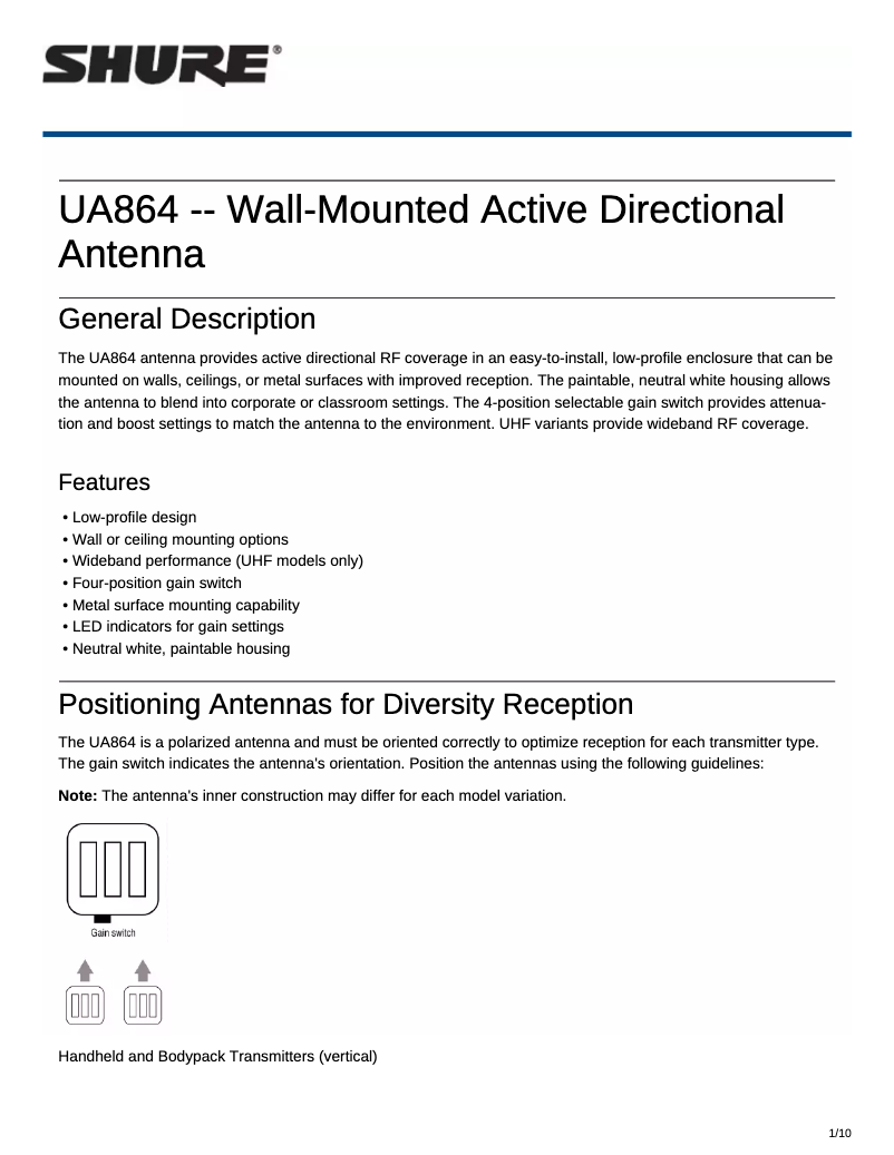 Image de la première page du manuel de l'appareil UA864A