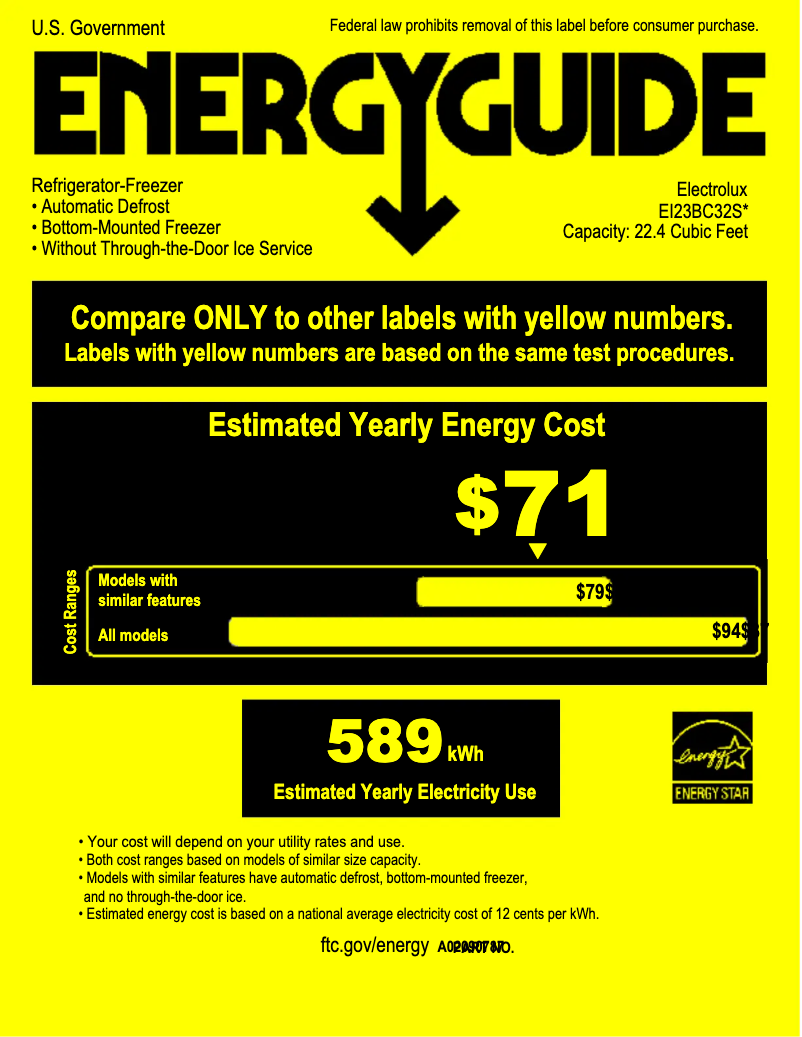 Page 1 de la notice Label énergétique Electrolux EI23BC32SS