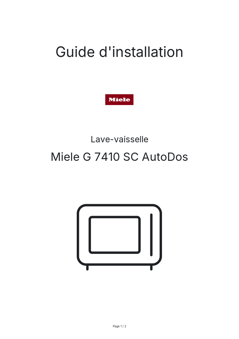 Page n°1 - Guide d'installation Miele G 7410 SC AutoDos