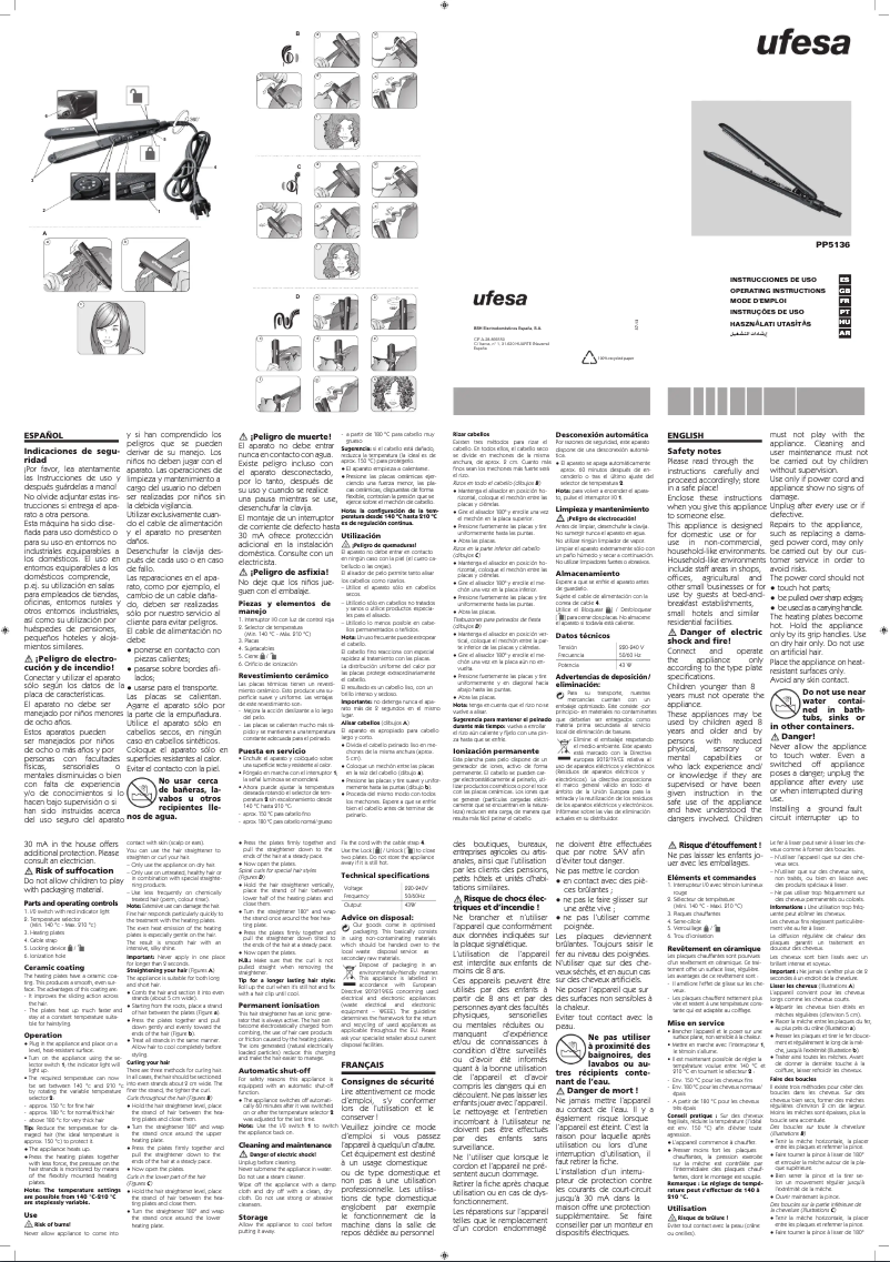 Page n°1 - Manuel utilisateur Ufesa PP5136