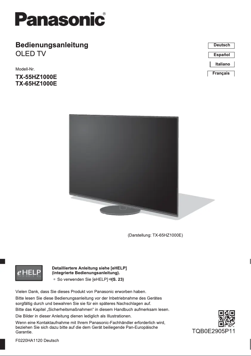 First page image of the manual for TX-65HZ1000E