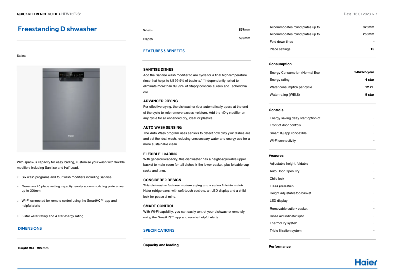 Image de la première page du manuel de l'appareil HDW15F2S1