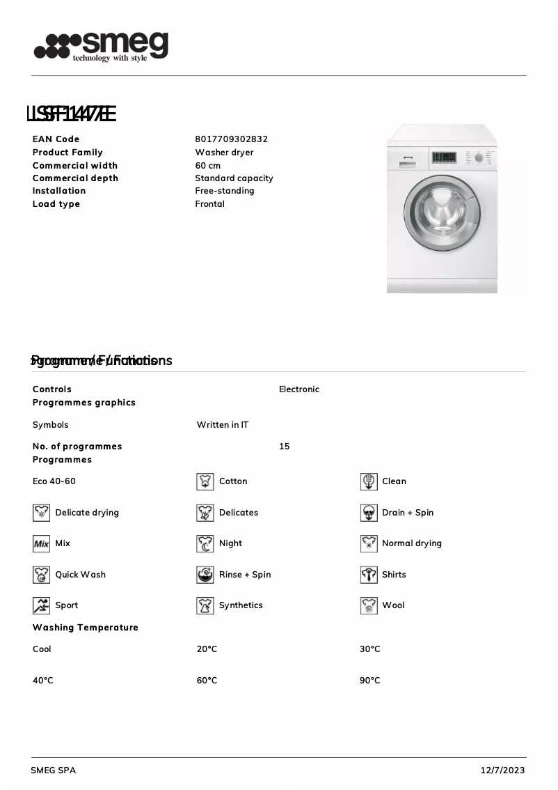 Page n°1 - Fiche technique Smeg LSF147E