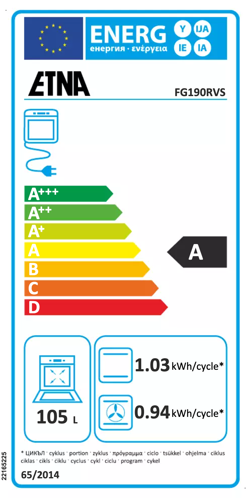 Page 1 de la notice Label énergétique Etna FG190RVS