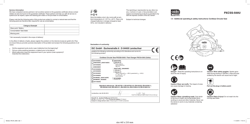 Page 1 de la notice Manuel utilisateur Ozito PXCSS-500U
