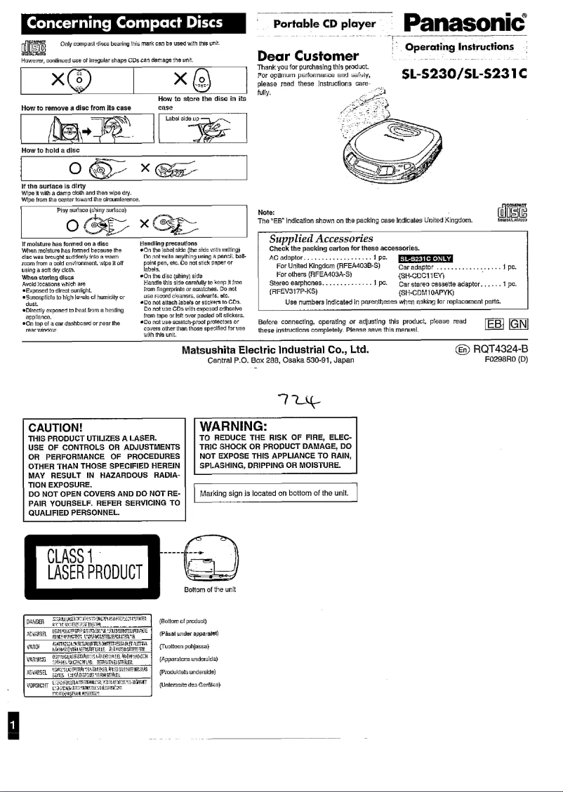 Page n°1 - Manuel utilisateur Panasonic SL-S230