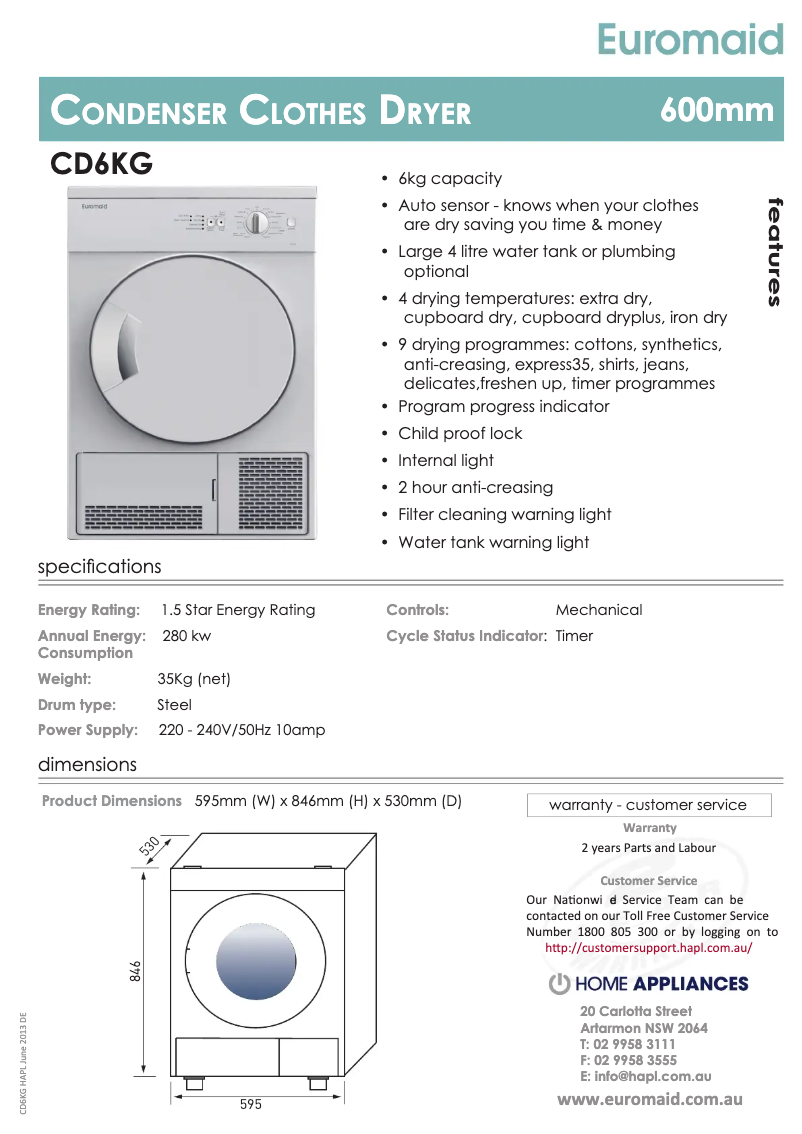 Page n°1 - Fiche technique Euromaid CD6KG