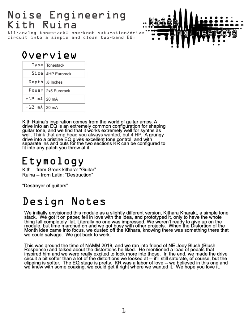 Page n°1 - Manuel utilisateur Noise Engineering Kith Ruina