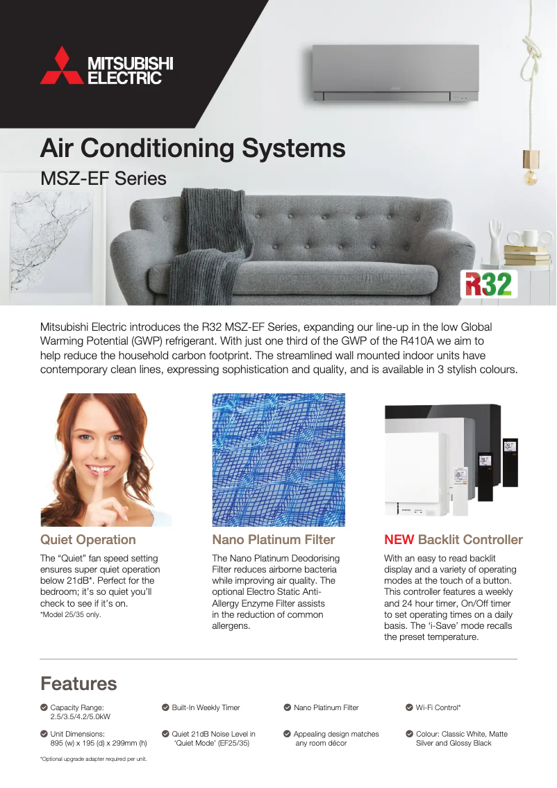 Page 1 de la notice Fiche technique Mitsubishi MSZ-EF25VG