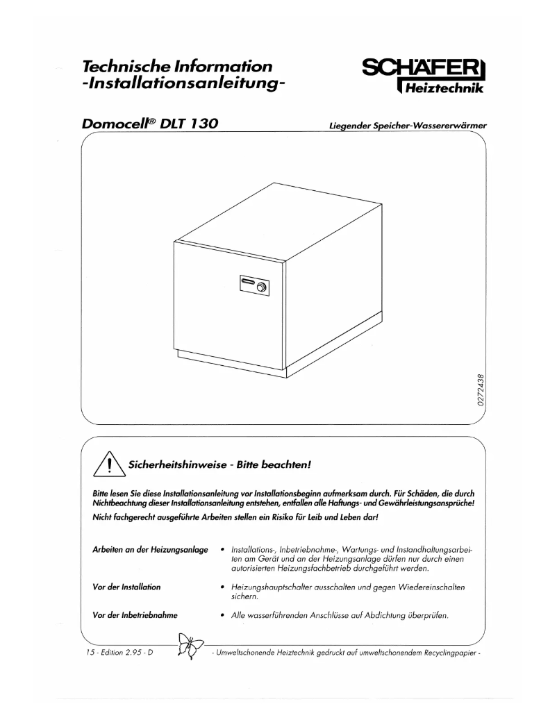 Page 1 de la notice Manuel utilisateur Schäfer Heiztechnik Domocell DLT130