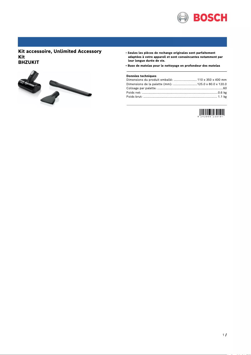 Page n°1 - Manuel utilisateur Bosch BHZUKIT