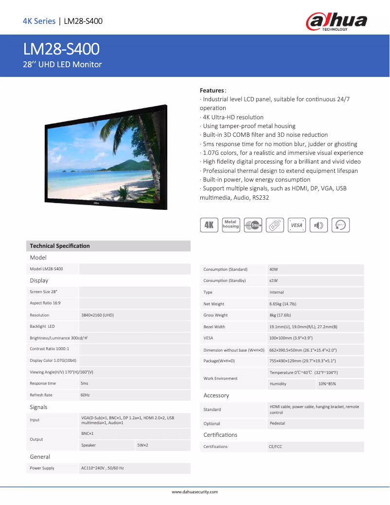 Page n°1 - Fiche technique Dahua Technology LM28-S400