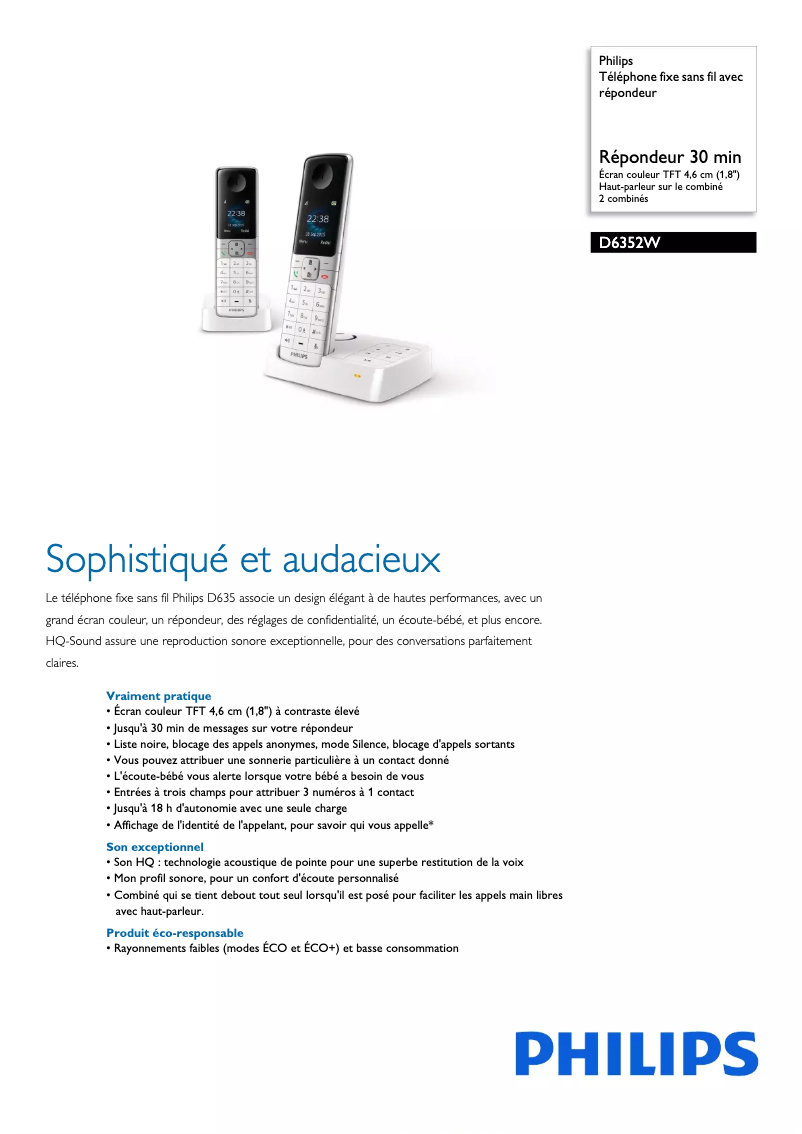 Página 1 del manual Ficha técnica Philips D6352W