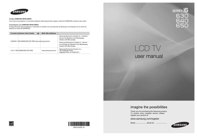 Page 1 de la notice Manuel utilisateur Samsung LN52B630