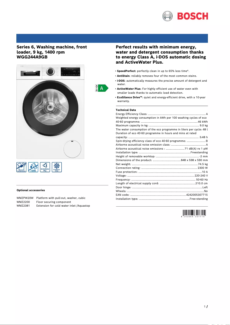 Image de la première page du manuel de l'appareil Serie 6 WGG244A9GB