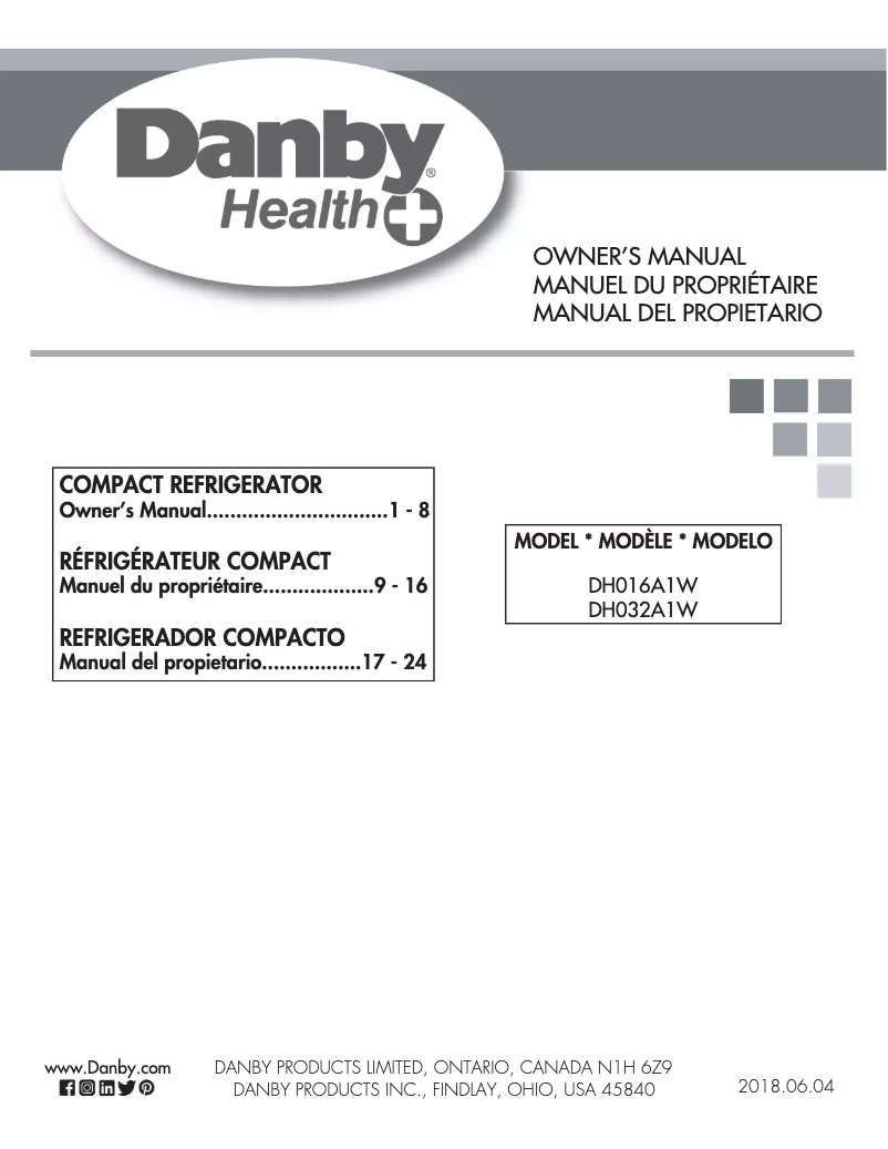 Page 1 de la notice Manuel utilisateur Danby DH016A1W-1