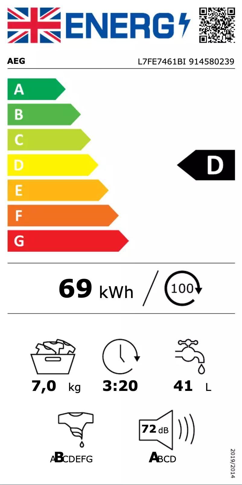 Page n°1 - Label énergétique AEG L7FE7461BI