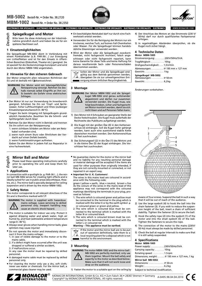 Page 1 de la notice Manuel utilisateur Monacor MB-5002