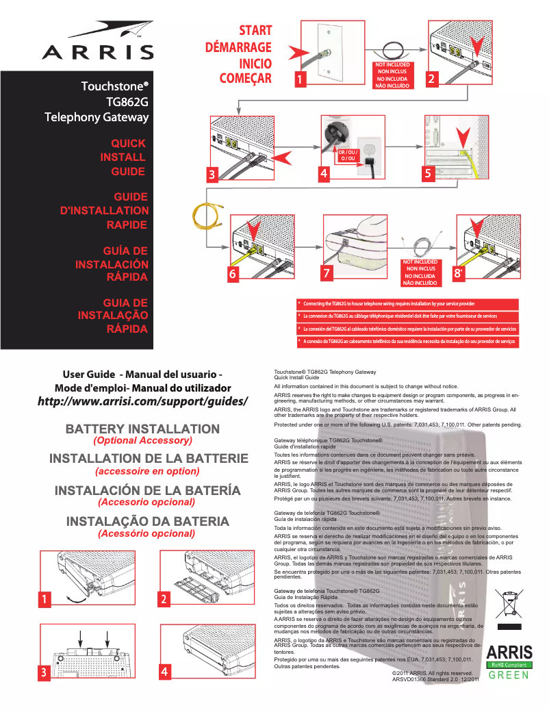 Page n°1 - Guide de démarrage rapide Arris Touchstone TG862