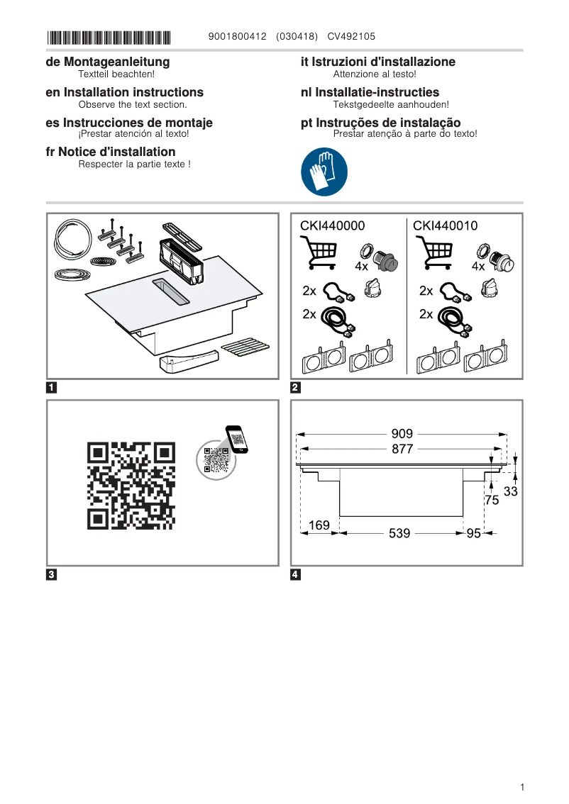 Page 1 de la notice Guide d'installation Gaggenau CV492105