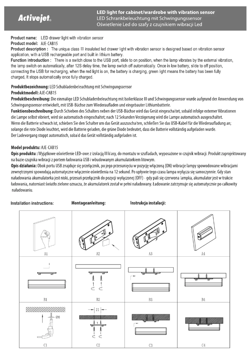 Page 1 de la notice Manuel utilisateur ActiveJet Activejet AJE-CAB15
