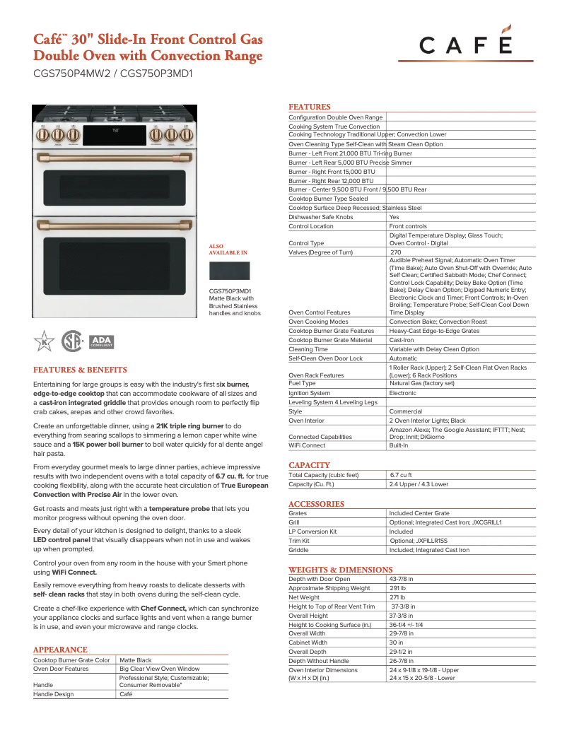 Page n°1 - Fiche technique GE CGS750P4MW2