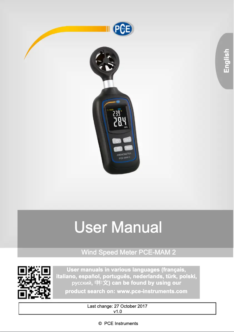 Page 1 of the manual User Manual PCE Instruments PCE-MAM 2