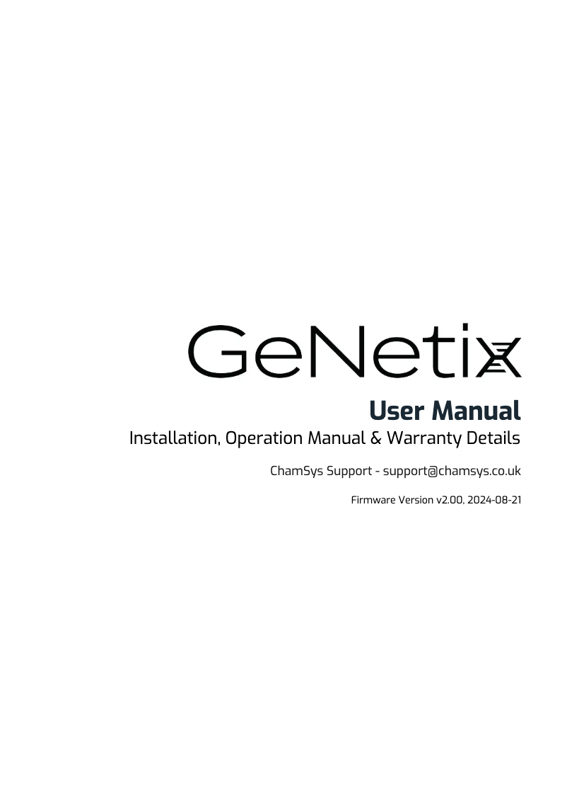 Page n°1 - Manuel utilisateur ChamSys GeNetix GS8