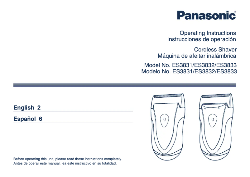 Page 1 de la notice Manuel utilisateur Panasonic ES3833S