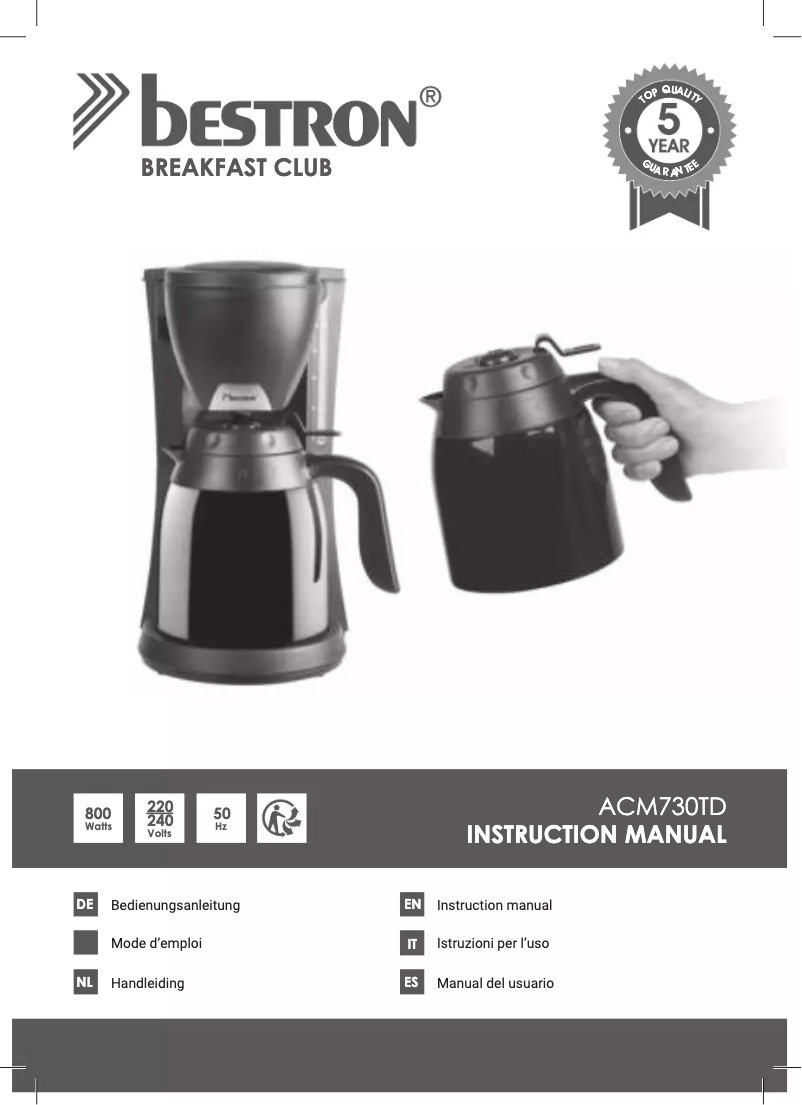 Page 1 de la notice Manuel utilisateur Bestron ACM730TD