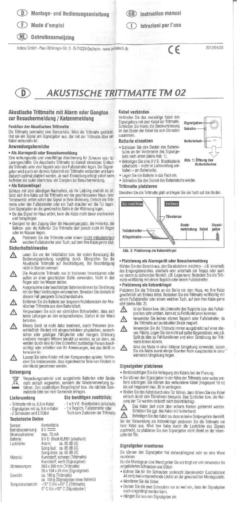 Image de la première page du manuel de l'appareil Indexa TM02
