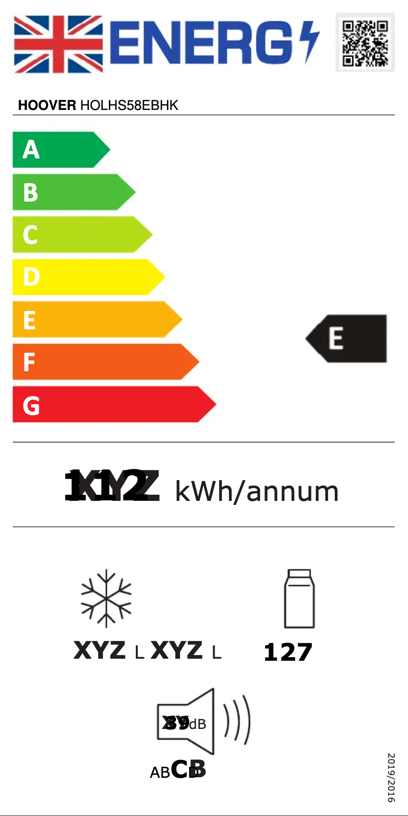 Page 1 of the manual Energy Label Hoover HOLHS58EBHK