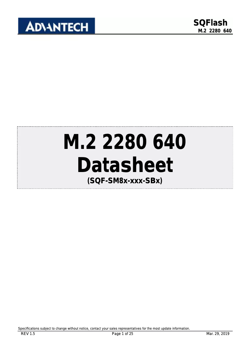 Page 1 de la notice Manuel utilisateur Advantech SQF-SM8M4-128G-SBC