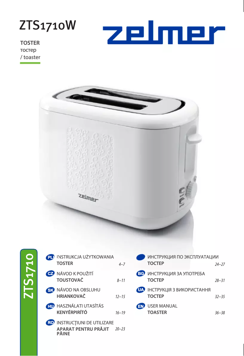 Page 1 de la notice Manuel d'utilisation et d'entretien Zelmer ZTS1710W