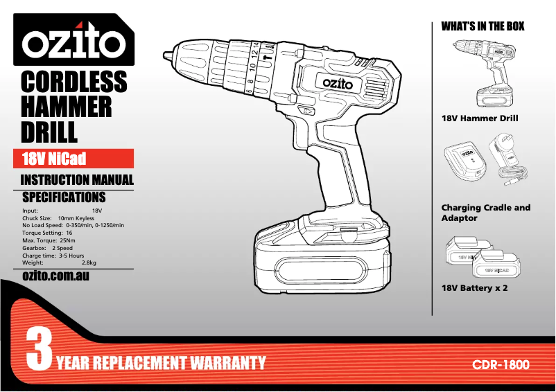 Page 1 de la notice Manuel utilisateur Ozito CDR-1800