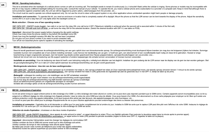 Page 1 de la notice Manuel utilisateur Velleman MK160