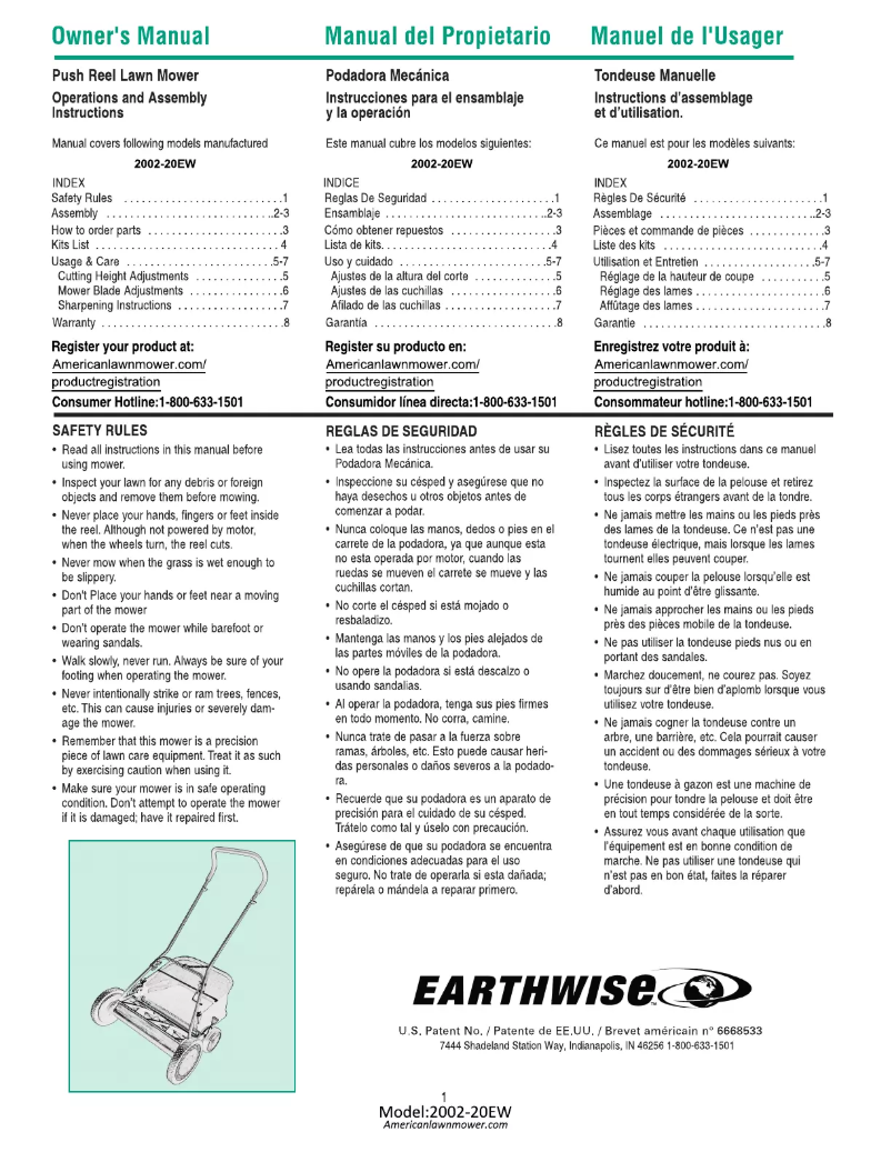 Page n°1 - Manuel utilisateur Earthwise 2002-20EW