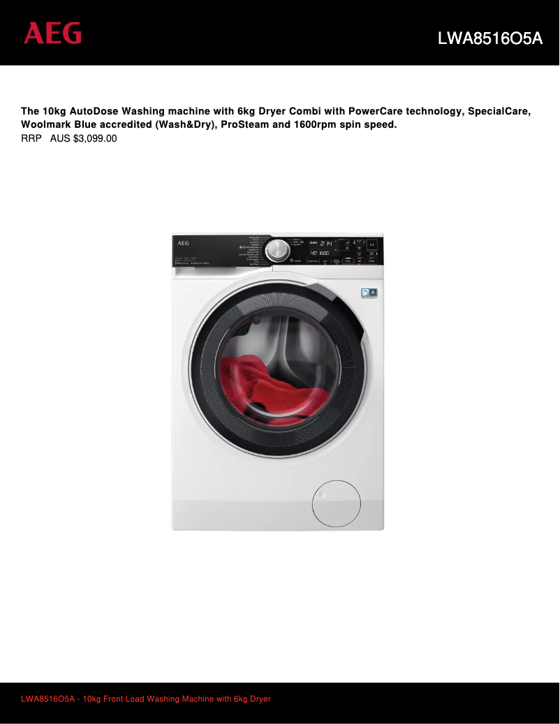 Page n°1 - Fiche technique AEG LWA8516O5A