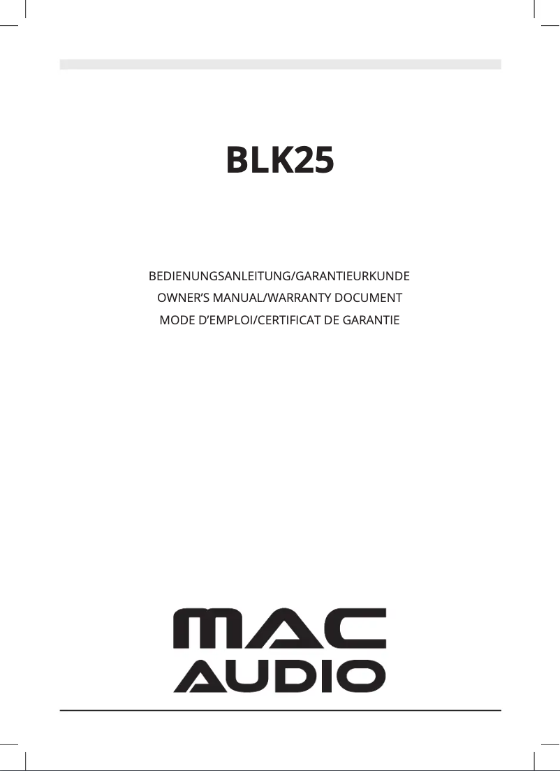 Page 1 de la notice Manuel utilisateur Mac Audio BLK 25