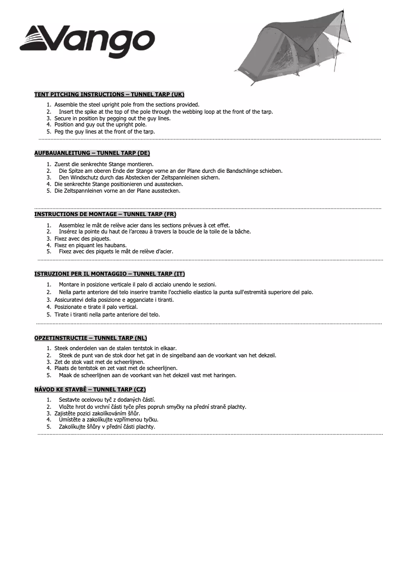 Página 1 del manual Manual de usuario Vango Tunnel Tarp