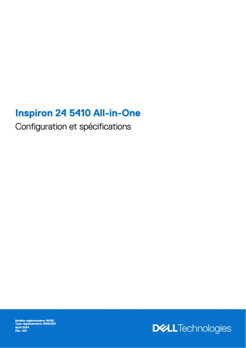 Page 1 de la notice Guide d'installation Dell Inspiron 24 5410
