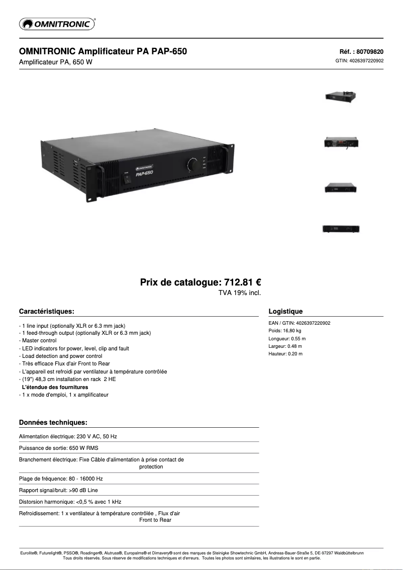 Page n°1 - Fiche technique Omnitronic PAP-650