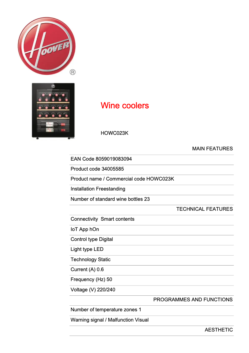 Imagen de la primera página del manual del dispositivo HOWC023K