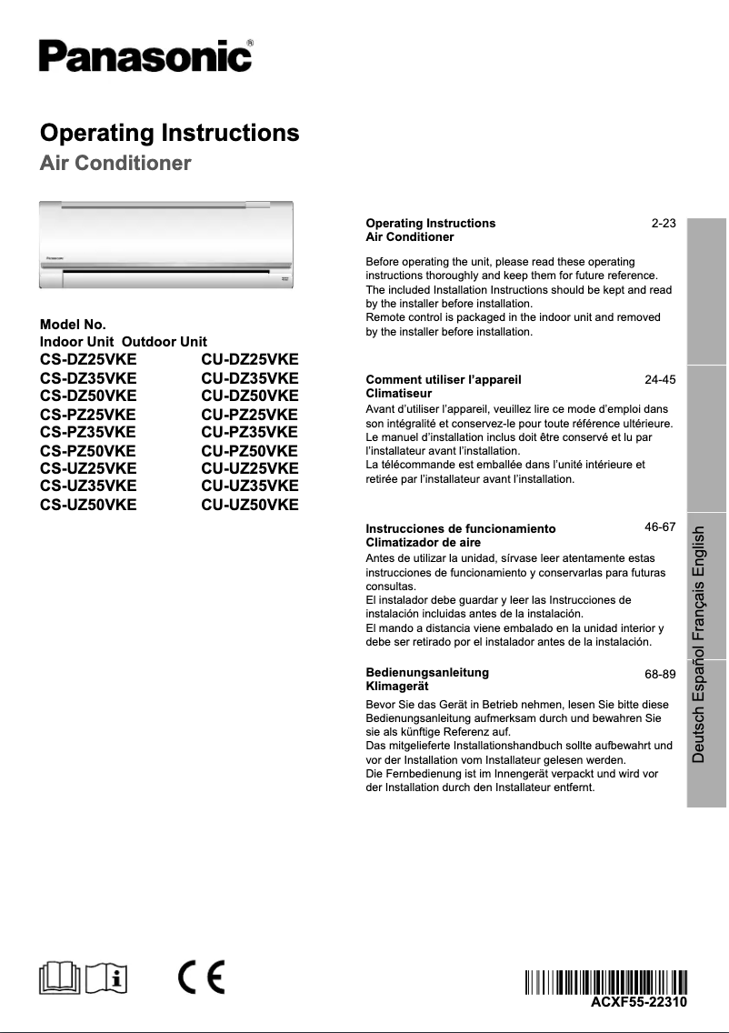 Page 1 de la notice Manuel utilisateur Panasonic CS-DZ35VKE