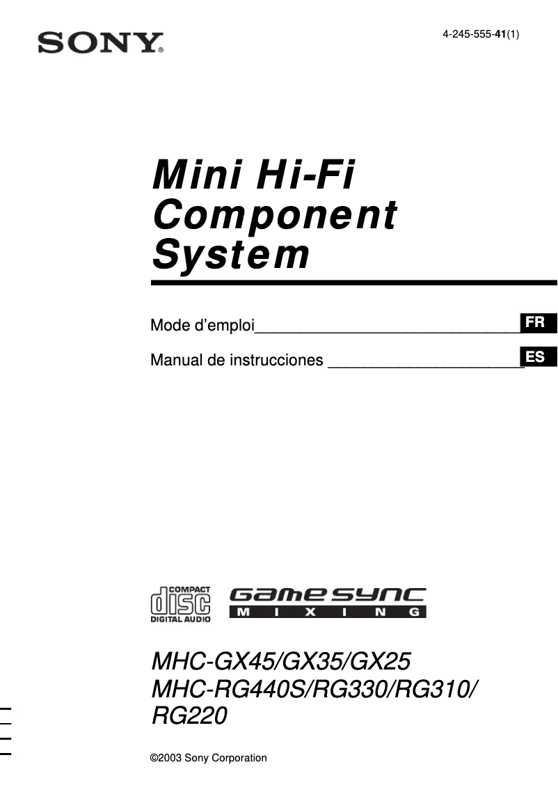 Page n°1 - Manuel utilisateur Sony MHC-RG330