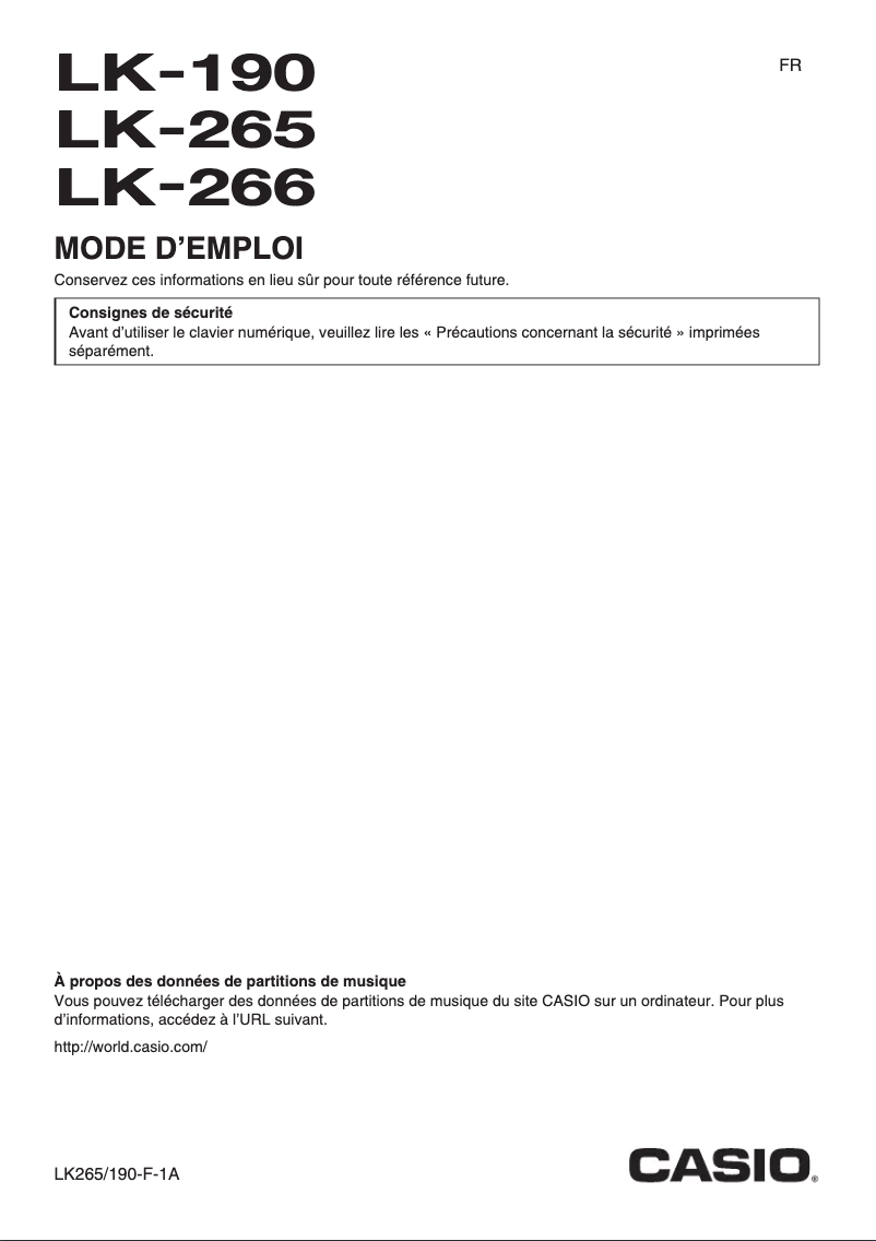 Page 1 de la notice Manuel utilisateur Casio LK-190